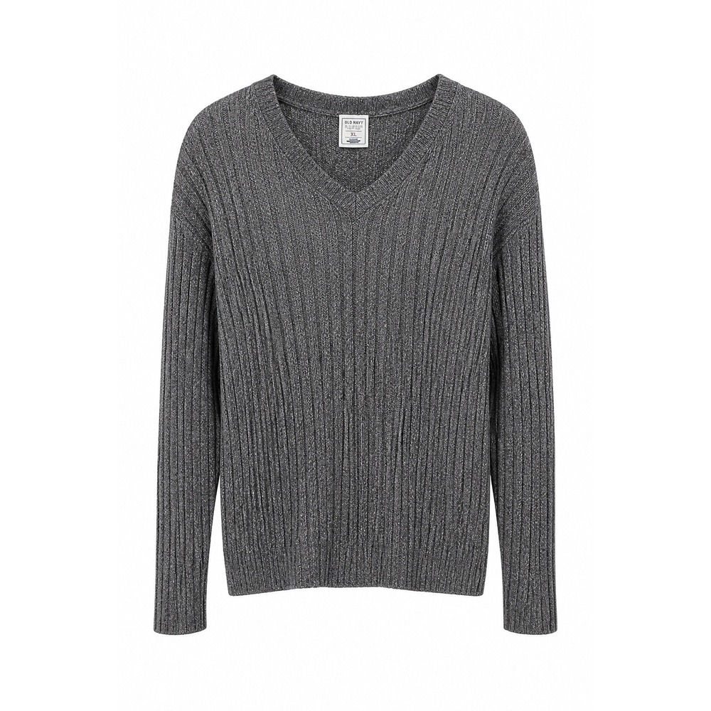 Old Navy Y2K Womens XL Gray Ribbed V Neck Sweater Cotton Merino Wool Blend